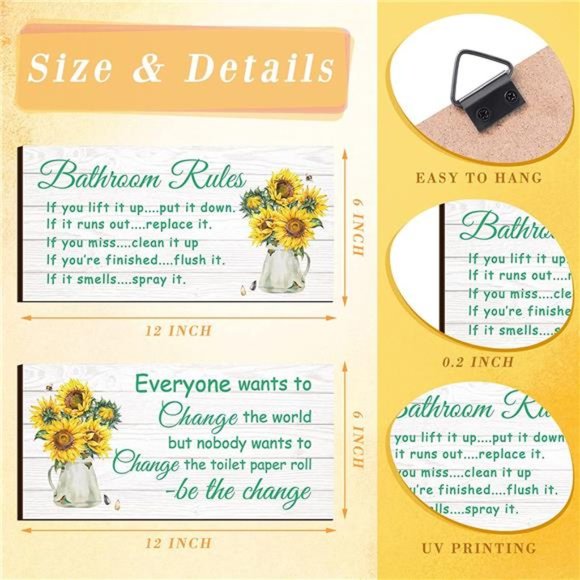 2 Pieces Bathroom Wall Decor Bathroom Rules Flower Wall Art Funny Ocean Beach - Picture 5 of 6
